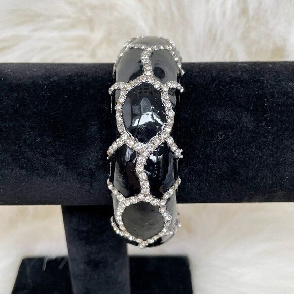 Black and Bling Hinged Cuff Bracelet #606 - Picture 3 of 7